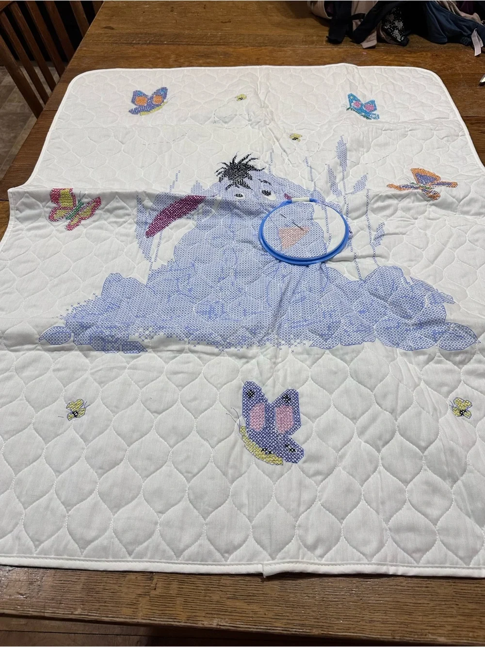 Disney vintage cross-stitch Eeyore &‎ Butterflies Baby Quilt Pattern 30%complete